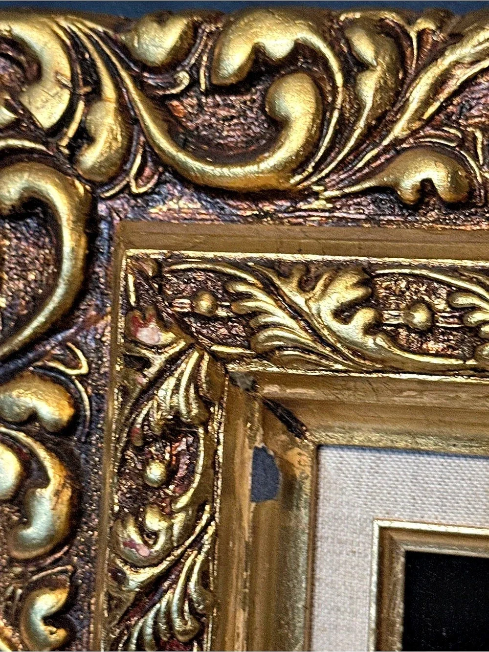 Vintage Saburo 24k Gold Plated Ornate Framed Orchids and Ferns - Marked 1947